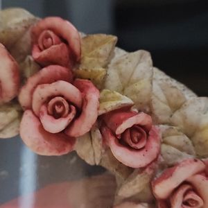 rose floral heart shaped ceramic or clay made picture frame